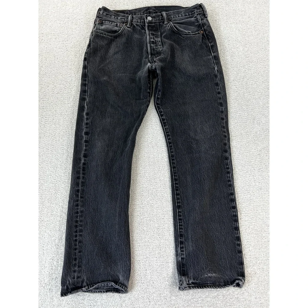 Levis 501 Original Fit Washed Black Jeans Mens 32 Button Fly Denim SKU 0050